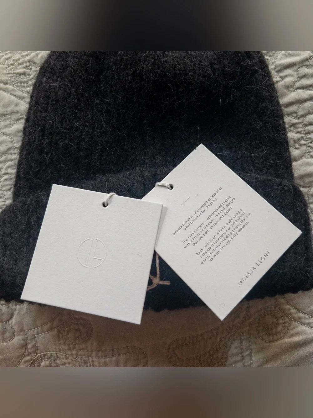 NWT Janessa Leone Piper Beanie Wool/Alpaca Blend Hat Black One Size